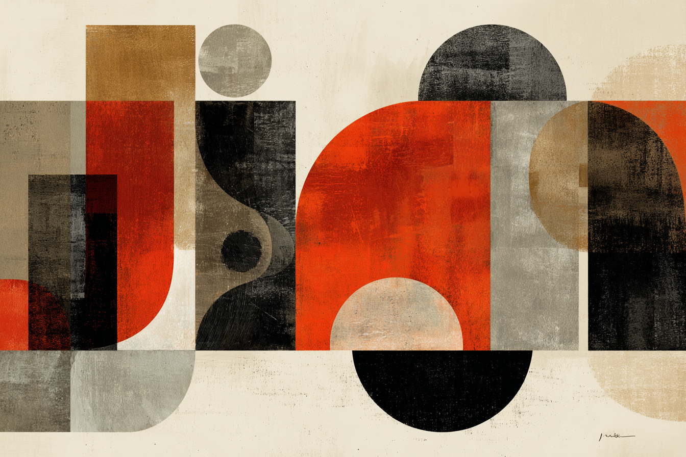 Abstrakte Geometrische Komposition Moderner Stil Rot Schwarz Braun Graufarben | Typografische Kunst | Kunstgattungen