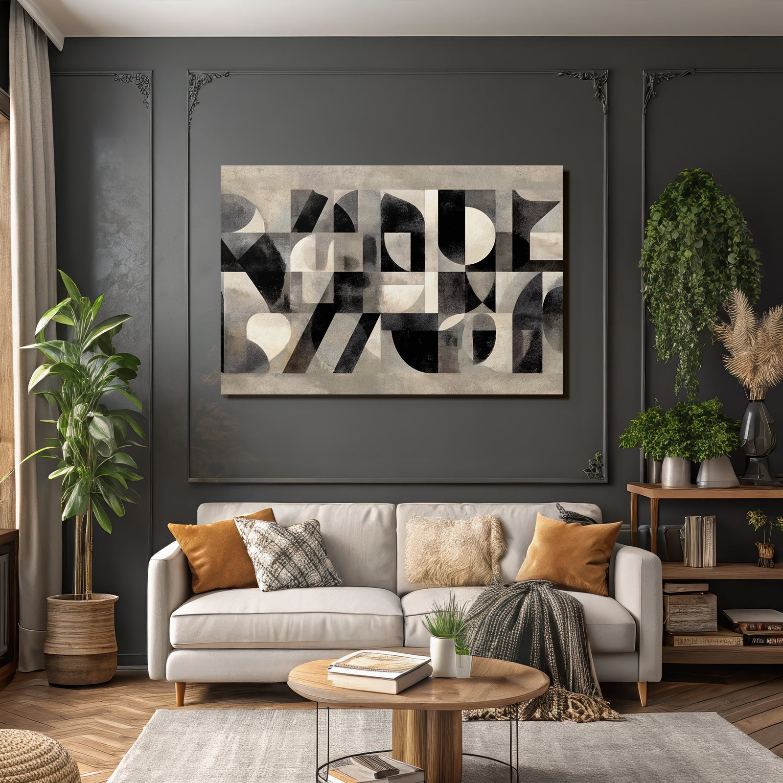 Abstrakte Geometrische Kunst Mit Schwarz Weiß Und Grau