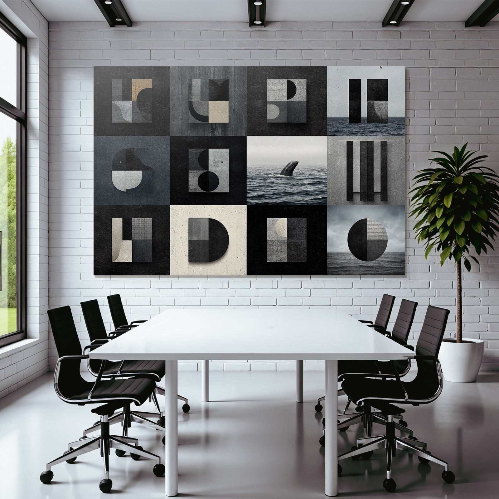 Abstrakte Grafik Collage Hai Und Geometrische Formen