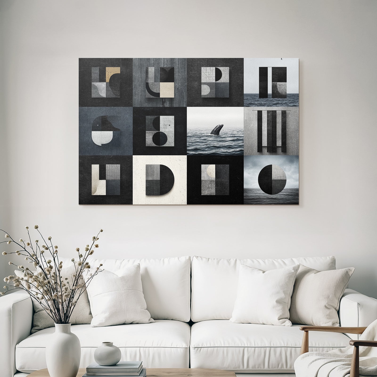 Abstrakte Grafik Collage Hai Und Geometrische Formen