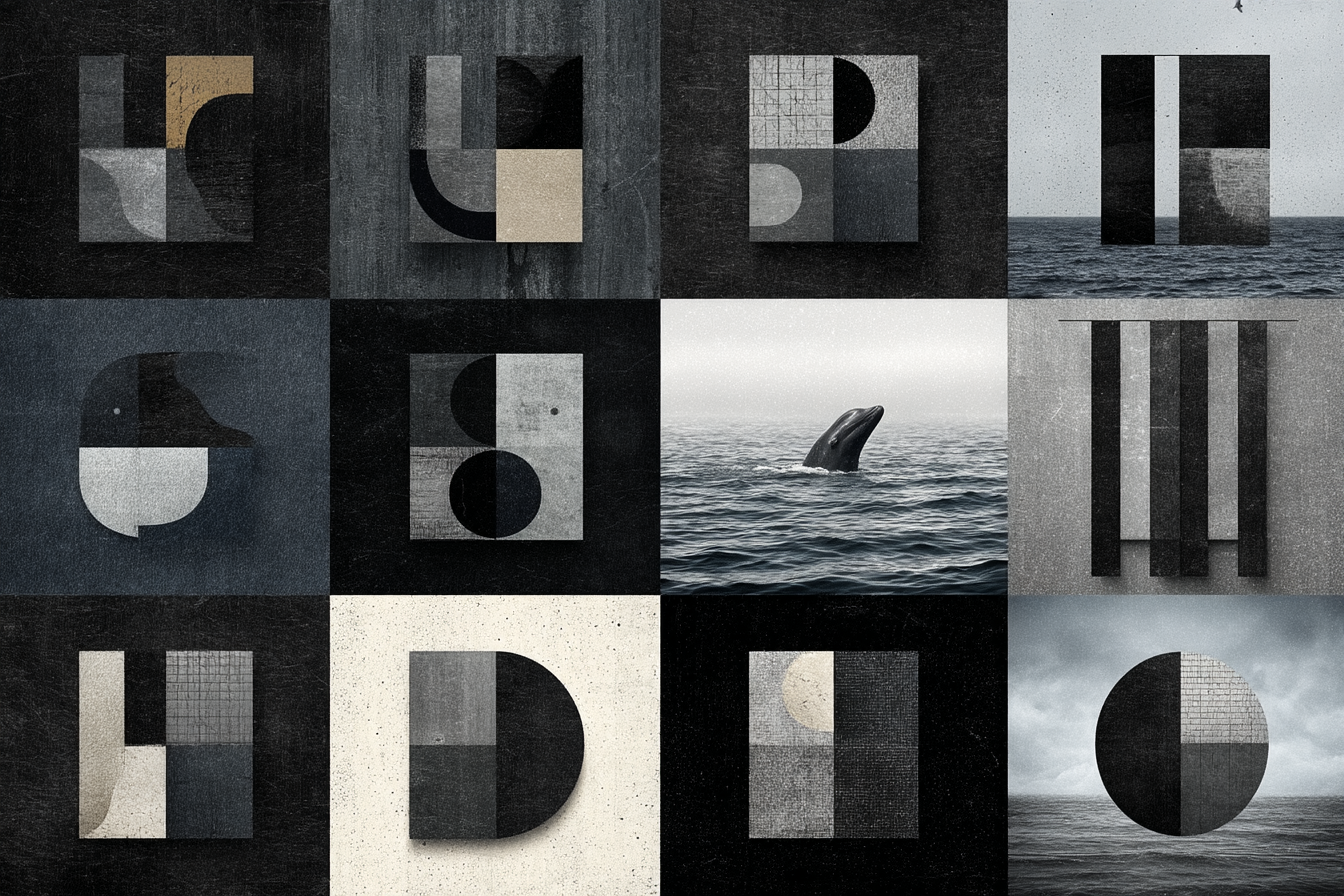 Abstrakte Grafik Collage Hai Und Geometrische Formen | Typografische Kunst | Kunstgattungen