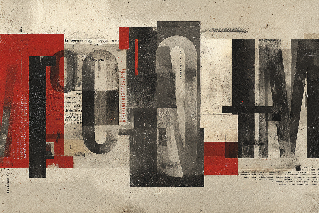 Abstrakte Kunst Collage Rot Schwarz Grau | Typografische Kunst | Kunstgattungen