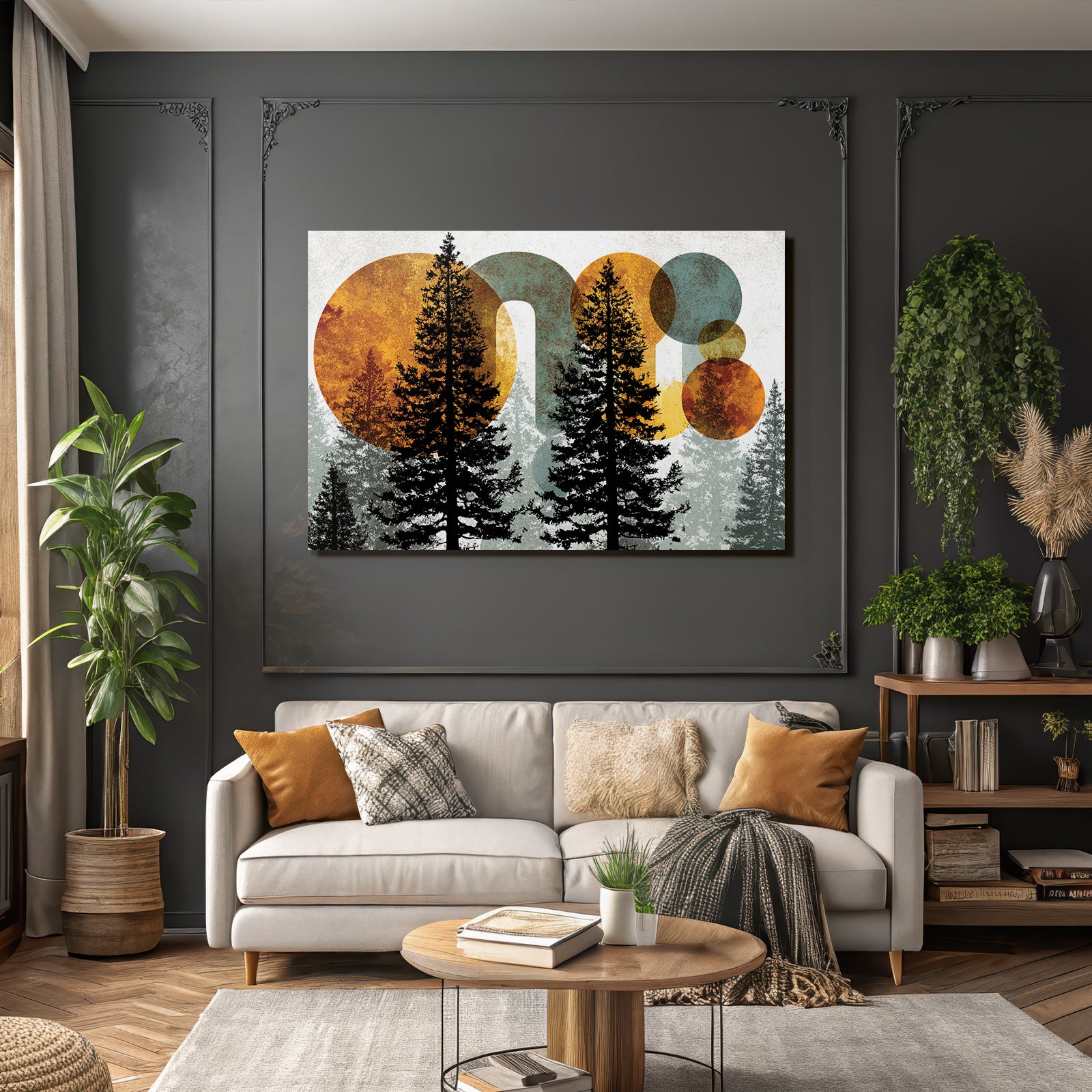 Baum Silhoütten Geometrische Muster Warme Farben