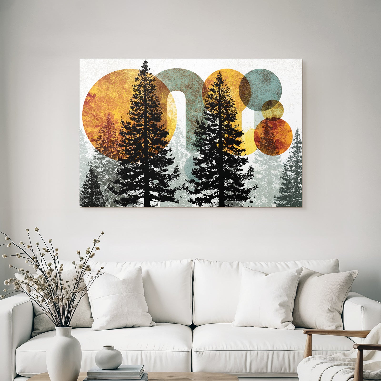 Baum Silhoütten Geometrische Muster Warme Farben