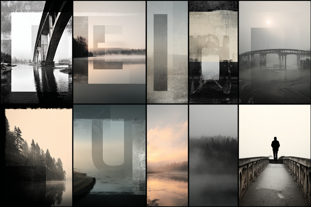 Brücken Und Landschaften Collage Mood Atmosphäre | Typografische Kunst | Kunstgattungen