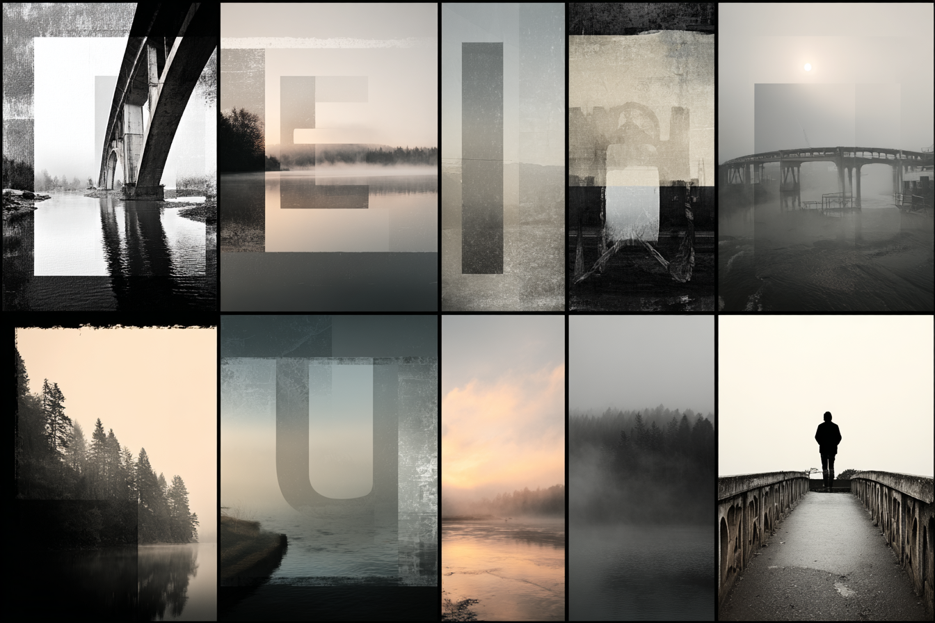 Brücken Und Landschaften Collage Mood Atmosphäre | Typografische Kunst | Kunstgattungen