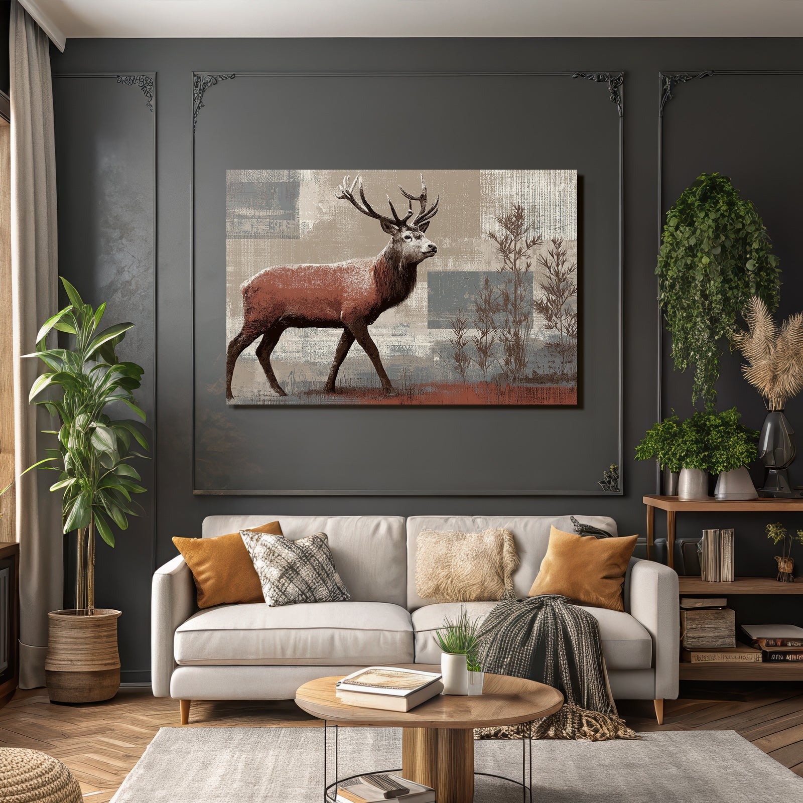 Dekorative Illustration Eines Hirsches Mit Stilisierten Texturen Und Farben