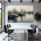 Fishing Harbor Boats Moored Reflections Overcast Environment
