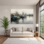 Fishing Harbor Boats Moored Reflections Overcast Environment