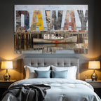 Hafen Szene Mit Booten Und Pier Collage Stil
