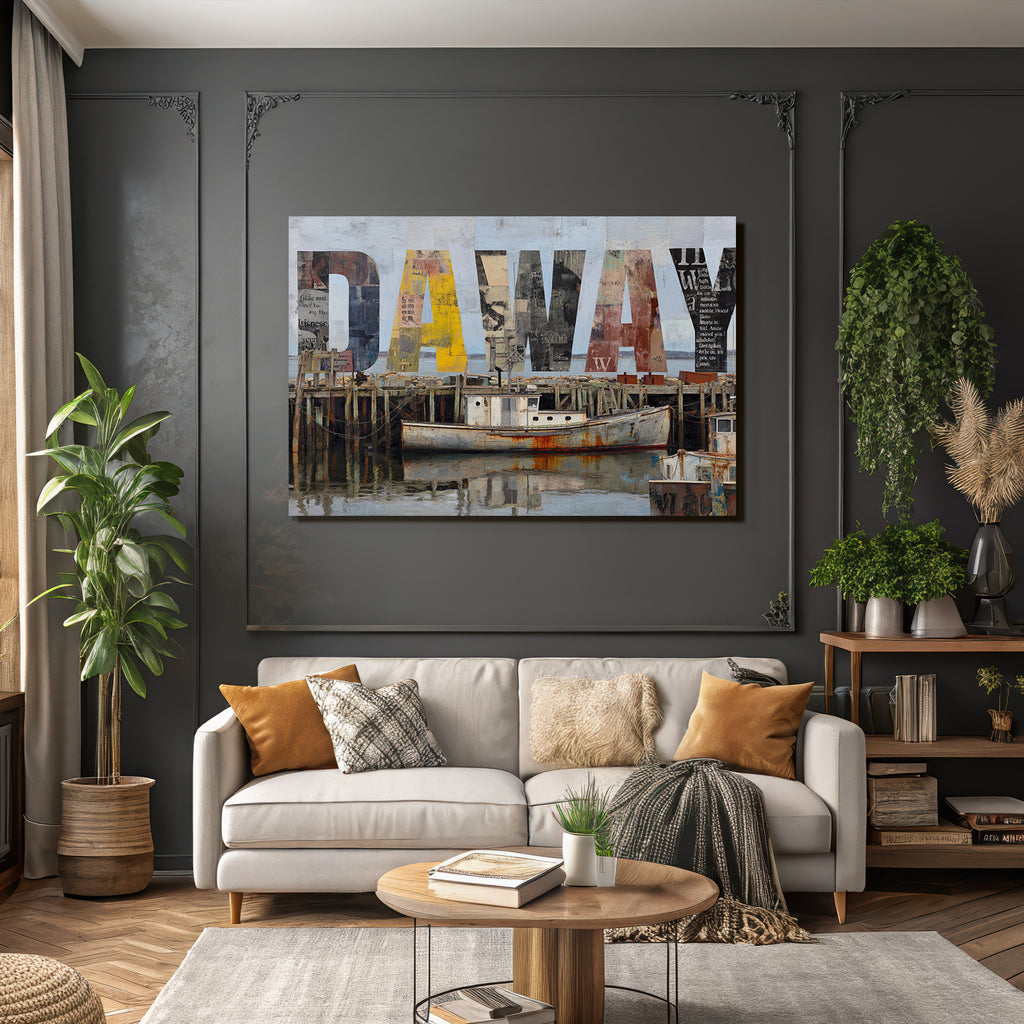 Hafen Szene Mit Booten Und Pier Collage Stil