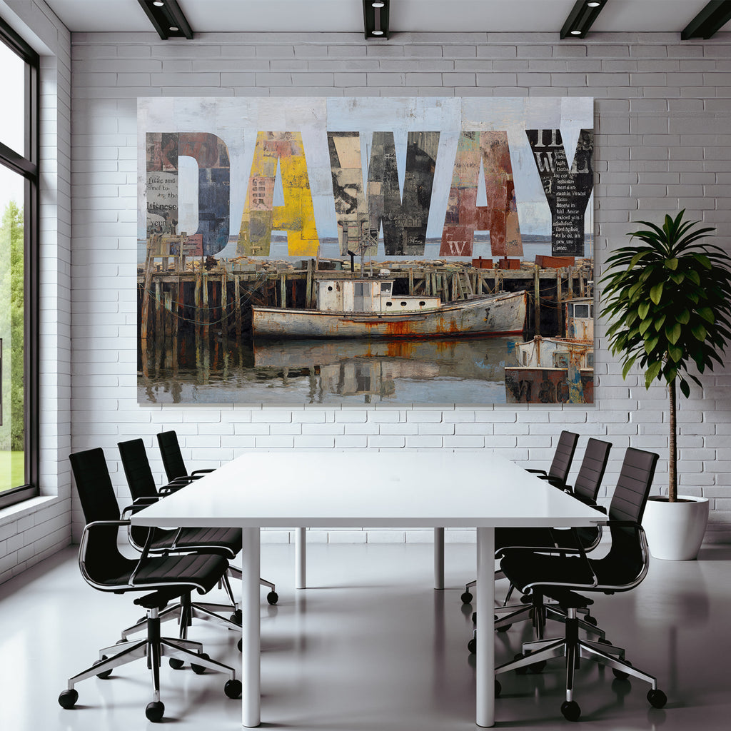 Hafen Szene Mit Booten Und Pier Collage Stil