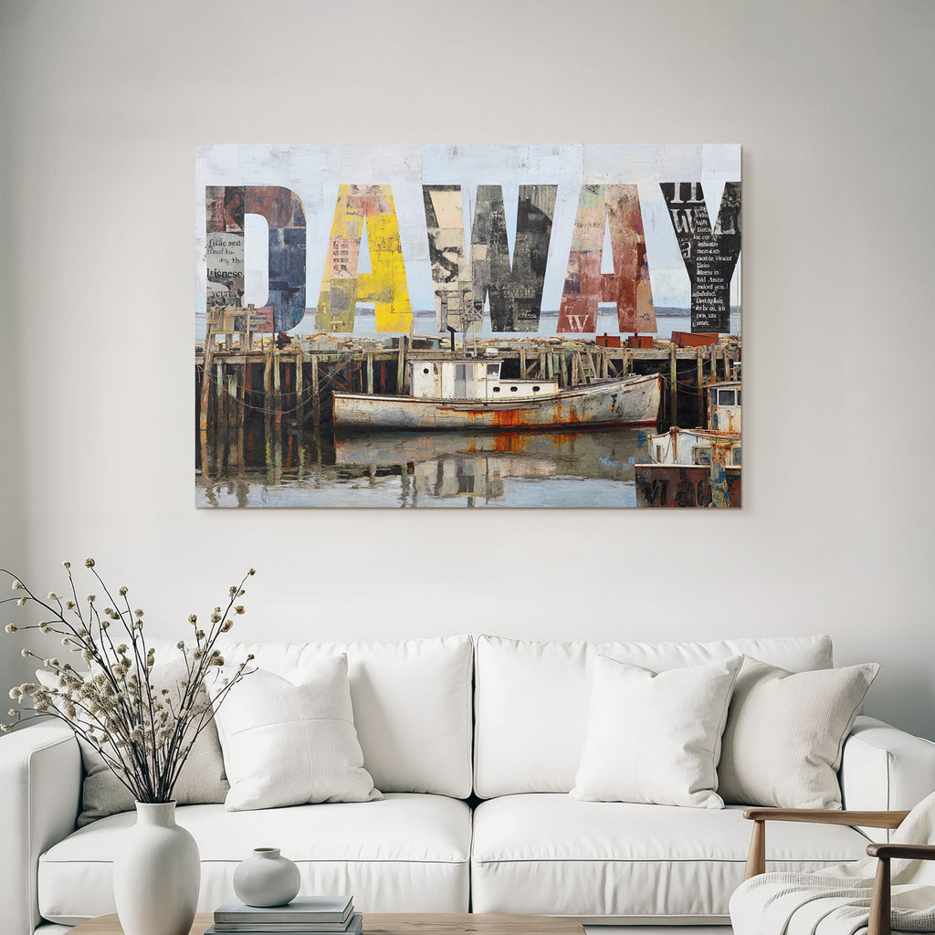 Hafen Szene Mit Booten Und Pier Collage Stil