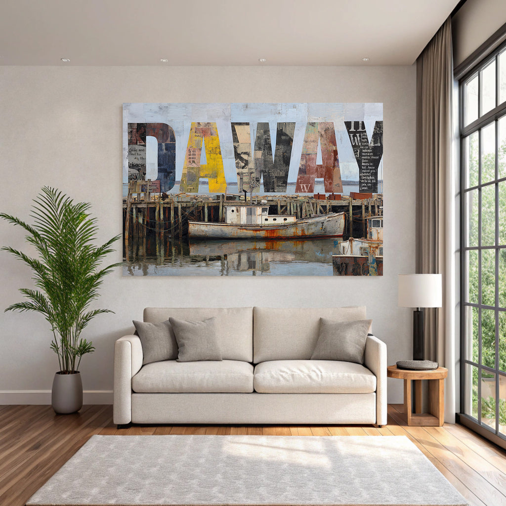 Hafen Szene Mit Booten Und Pier Collage Stil