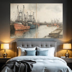 Hafen Szenen Mit Fischerbooten Illustration Drawing Painting