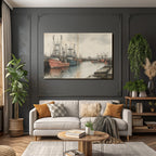 Hafen Szenen Mit Fischerbooten Illustration Drawing Painting