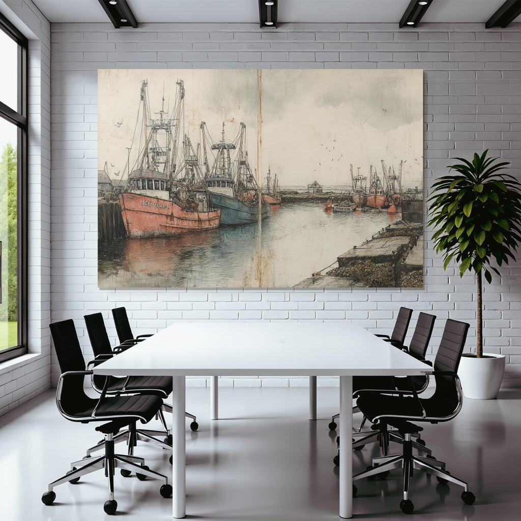 Hafen Szenen Mit Fischerbooten Illustration Drawing Painting