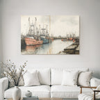 Hafen Szenen Mit Fischerbooten Illustration Drawing Painting