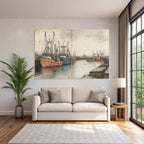 Hafen Szenen Mit Fischerbooten Illustration Drawing Painting