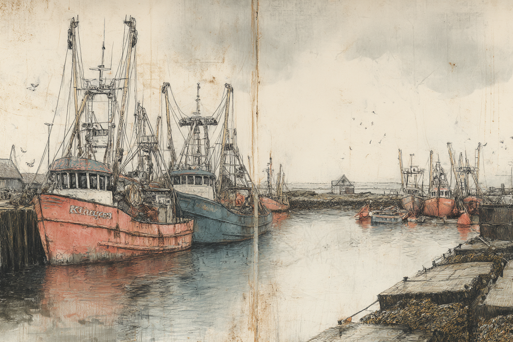 Hafen Szenen Mit Fischerbooten Illustration Drawing Painting | Typografische Kunst | Kunstgattungen