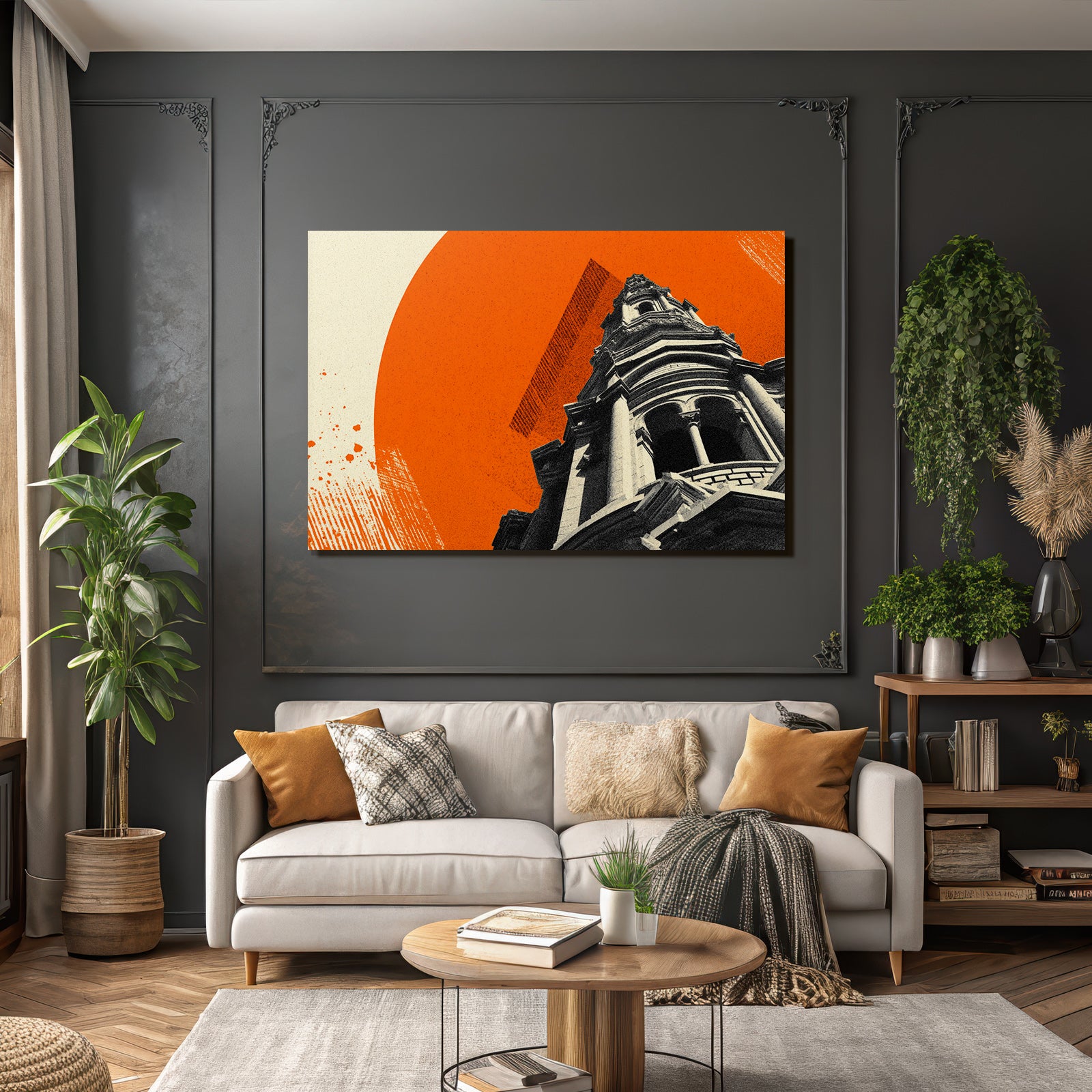 Hochhaus Grafik Stylisiert Orange Hintergrund