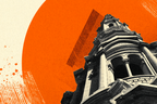 Hochhaus Grafik Stylisiert Orange Hintergrund | Typografische Kunst | Kunstgattungen