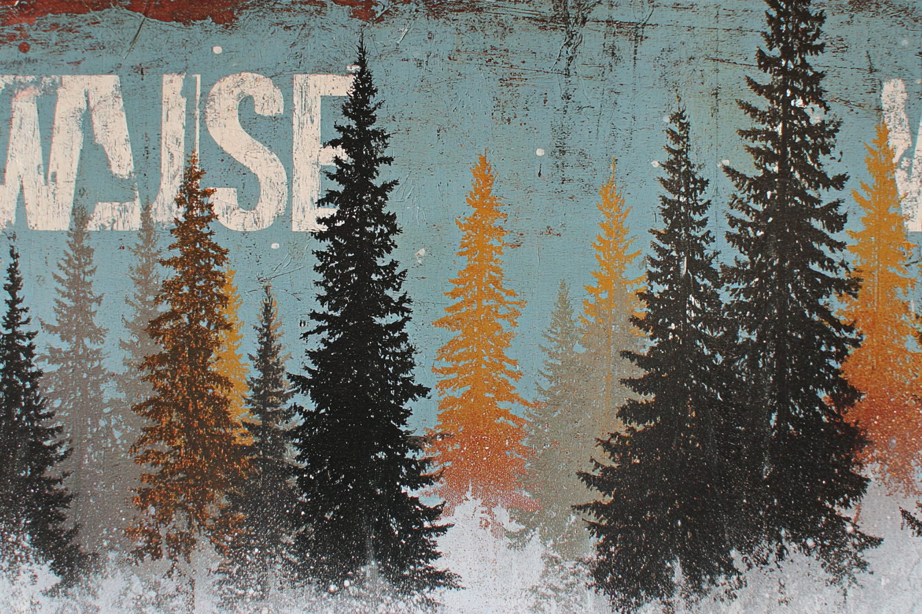 Pause Im Wald Mit Bunten Bäumen Blaüm Hintergrund | Typografische Kunst | Kunstgattungen