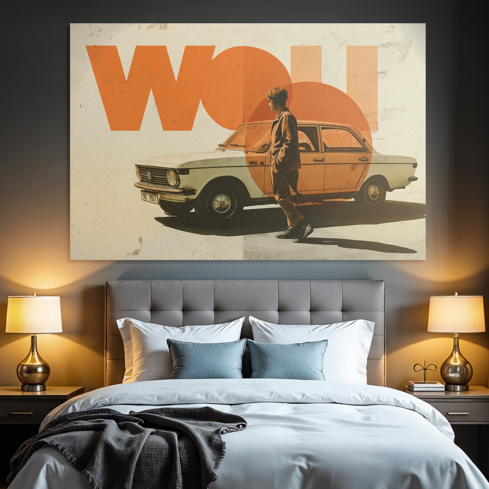 Vintage Auto Nostalgisch Graphik Mit Figuren Und Wow Text
