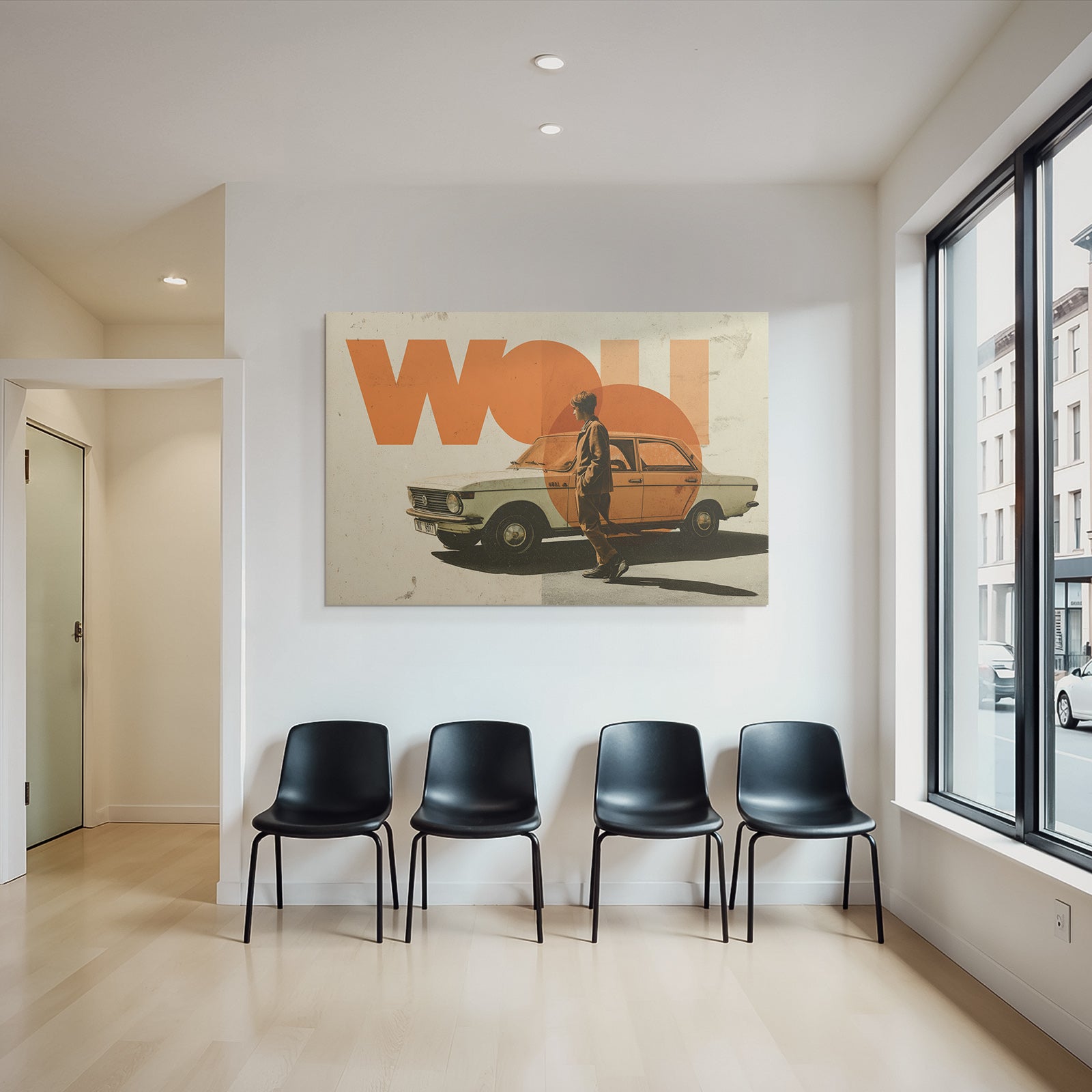 Vintage Auto Nostalgisch Graphik Mit Figuren Und Wow Text