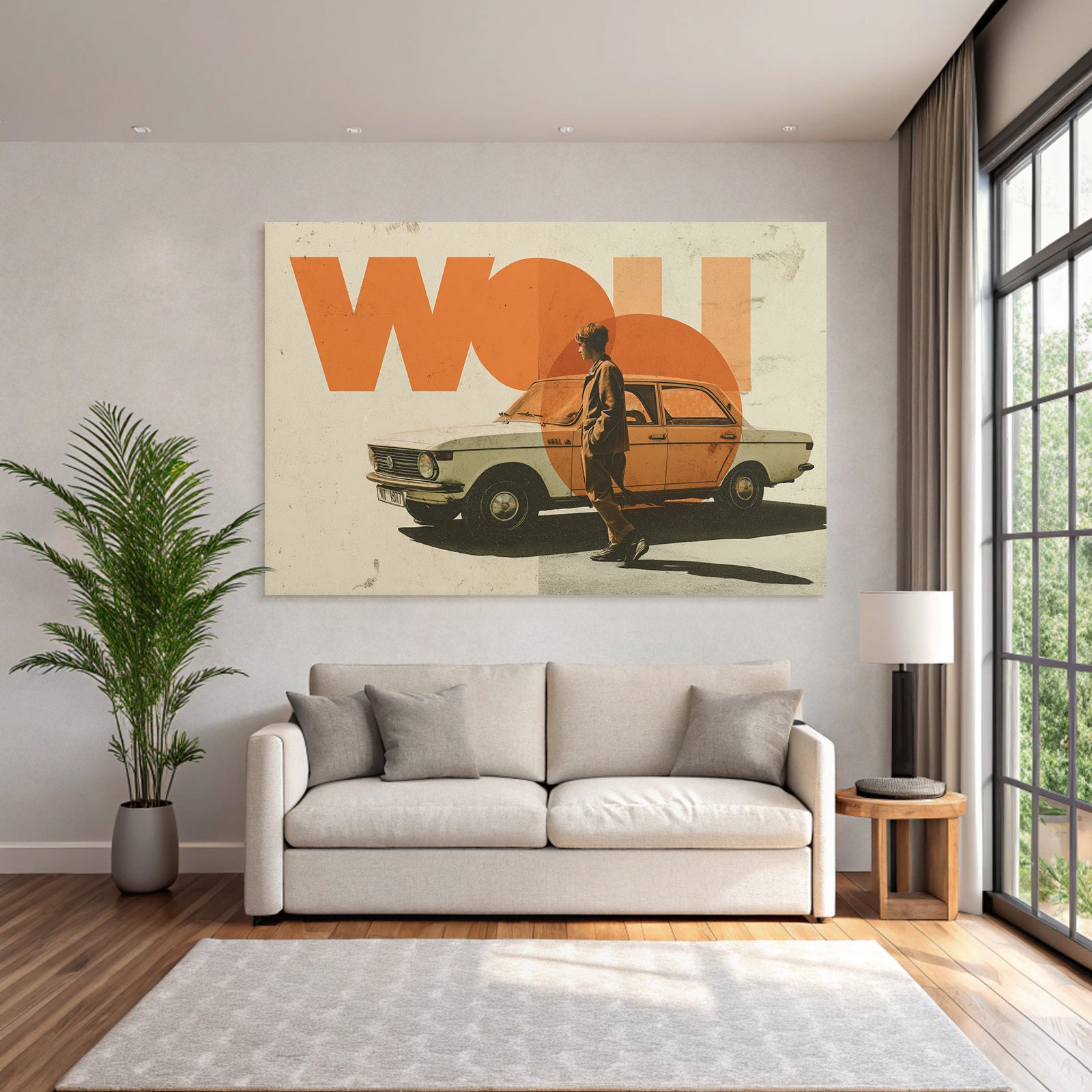 Vintage Auto Nostalgisch Graphik Mit Figuren Und Wow Text