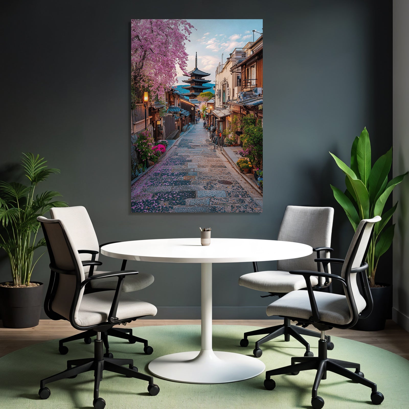 Idyllische Strasse Mit Pagode Und Kirschblüten