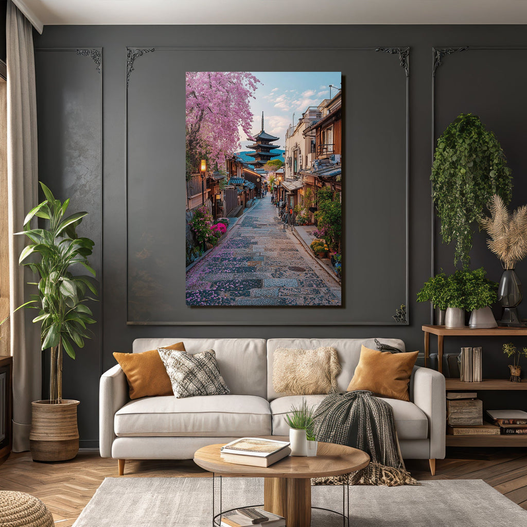 Idyllische Strasse Mit Pagode Und Kirschblüten