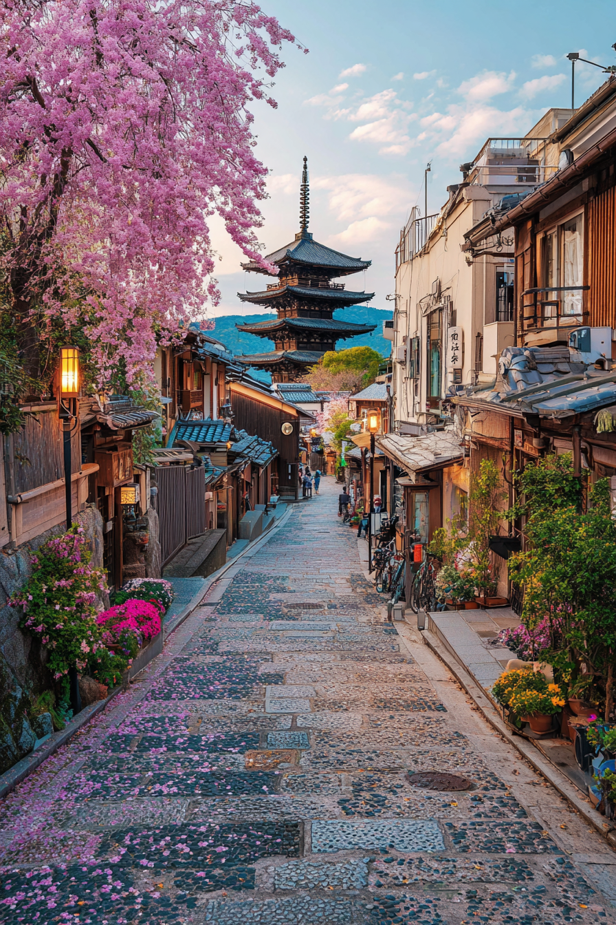 Idyllische Strasse Mit Pagode Und Kirschblüten | Asien | Laender und Reisen