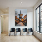 Japanische Holzstrasse Und Pagode Bei Dämmerung