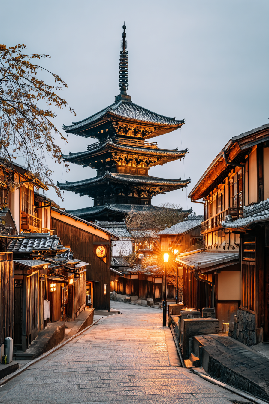 Japanische Holzstrasse Und Pagode Bei Dämmerung | Asien | Laender und Reisen