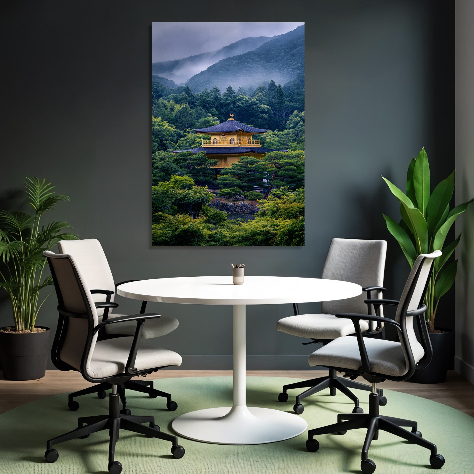 Malerische Landschaft Mit Goldener Pagode Im Morgennebel