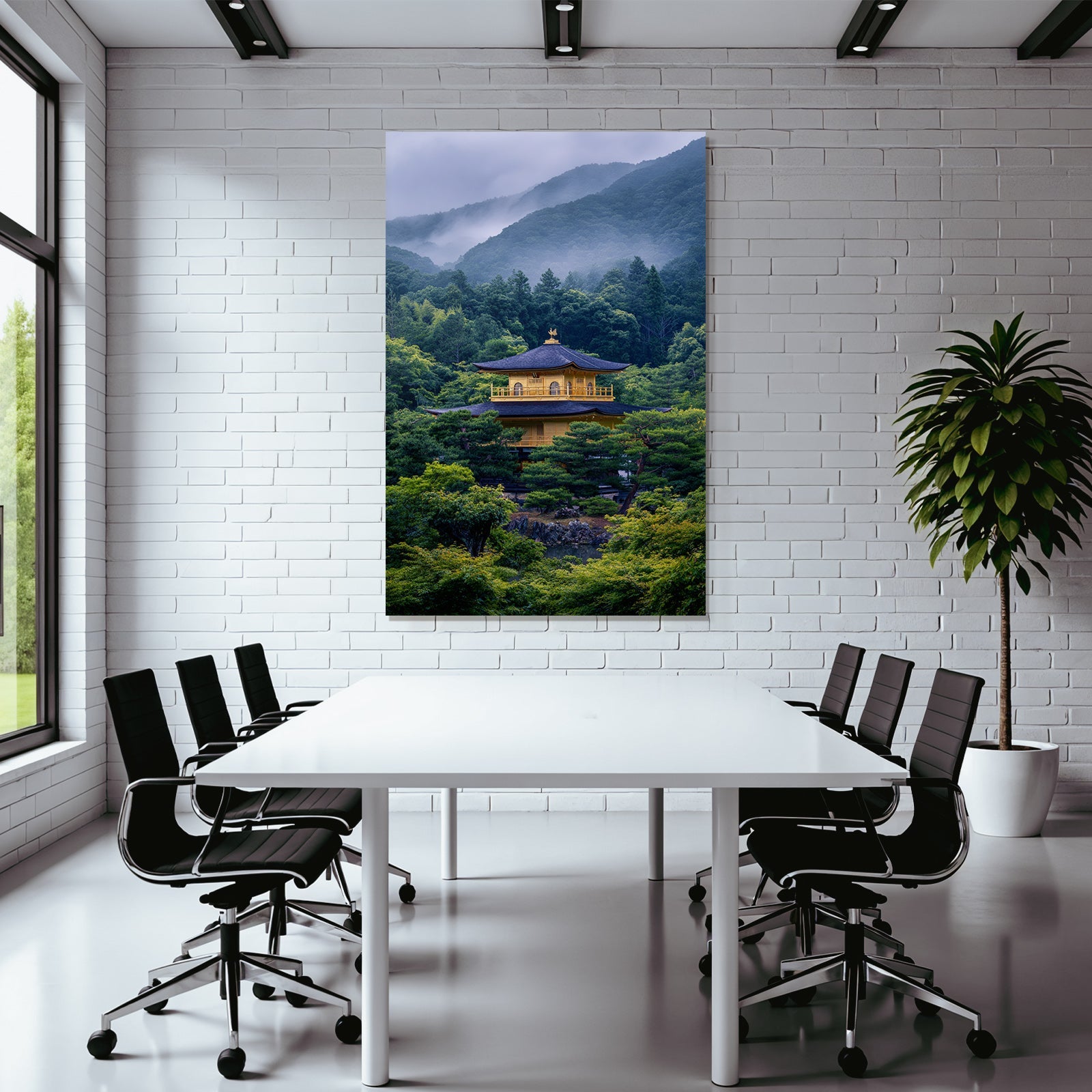 Malerische Landschaft Mit Goldener Pagode Im Morgennebel