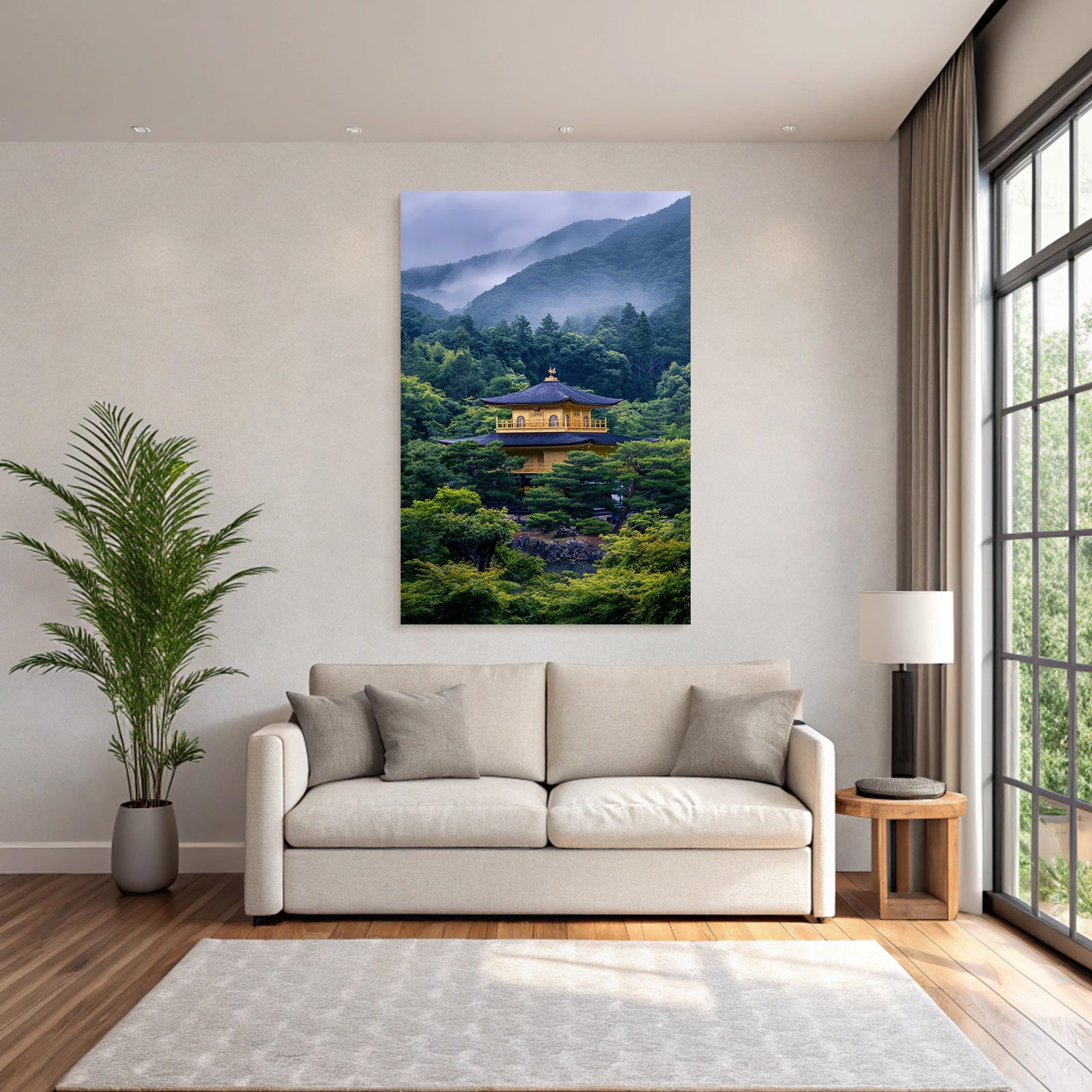 Malerische Landschaft Mit Goldener Pagode Im Morgennebel