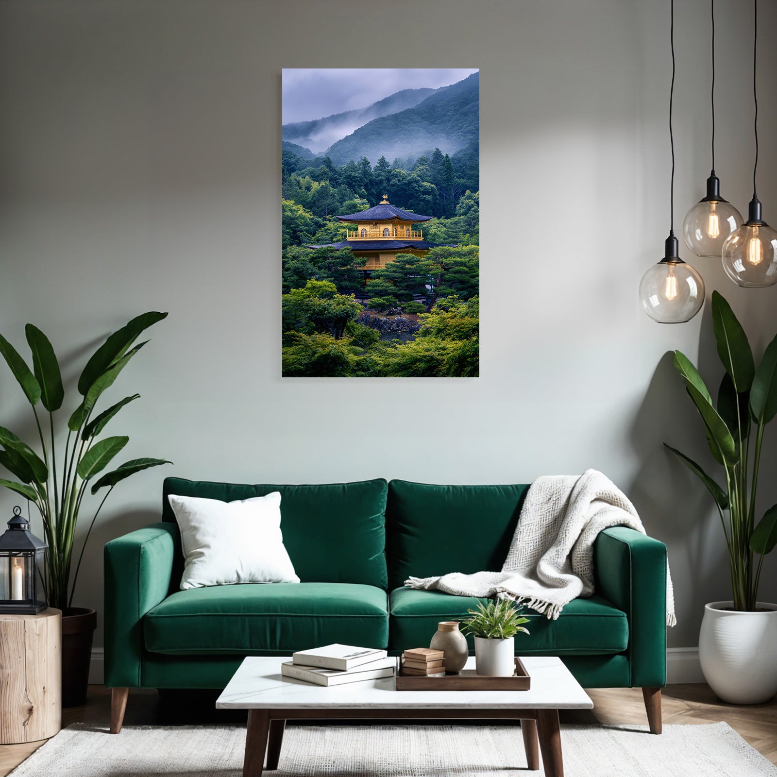 Malerische Landschaft Mit Goldener Pagode Im Morgennebel