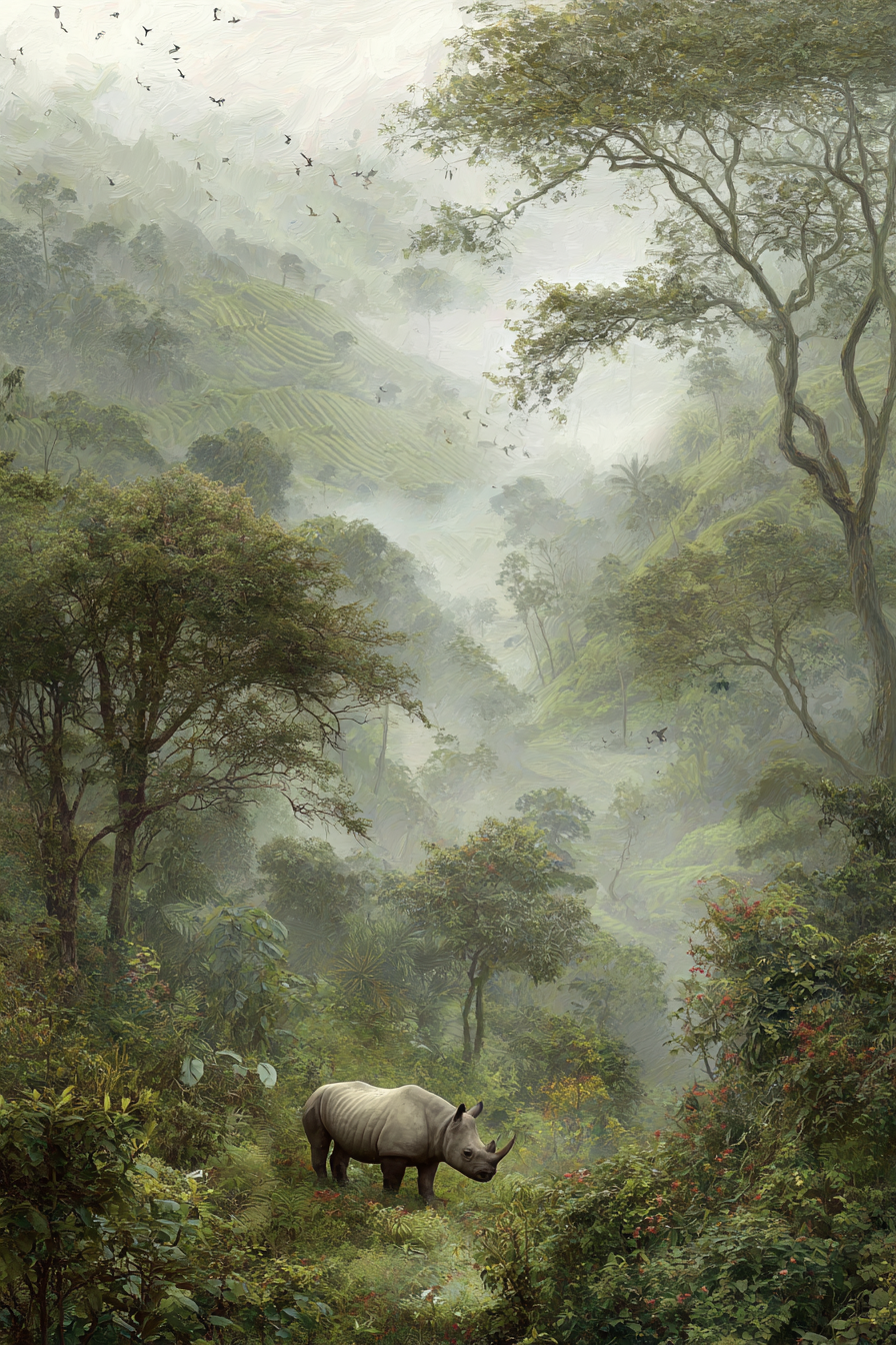 Nashorn Im Nebligen Wald | Asien | Laender und Reisen