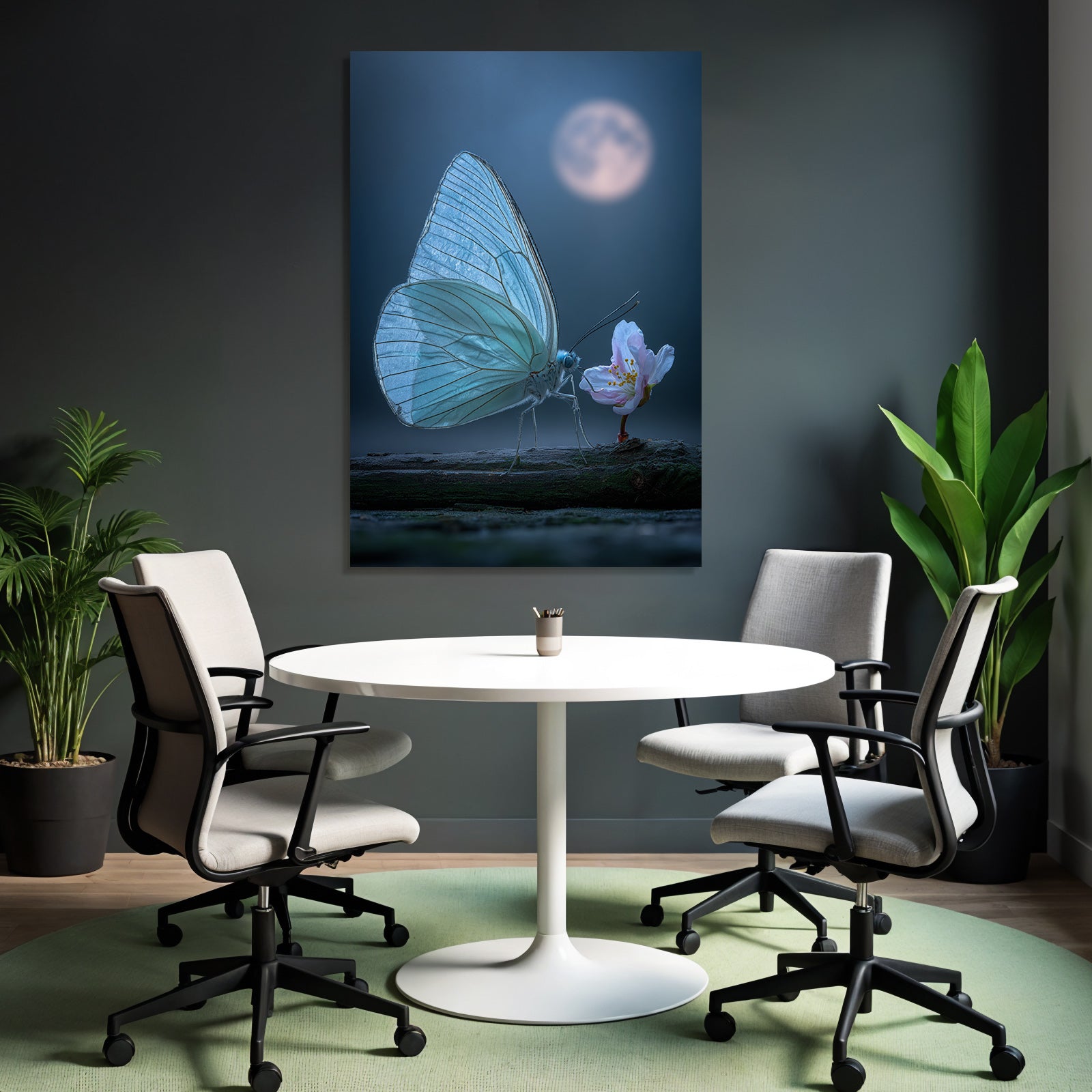 Schmetterling Nahe Blume Im Mondlicht