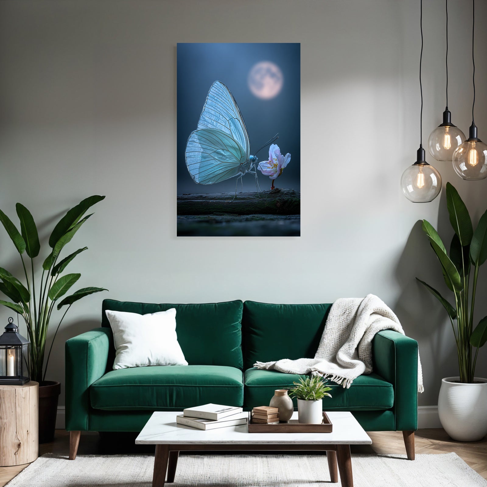 Schmetterling Nahe Blume Im Mondlicht