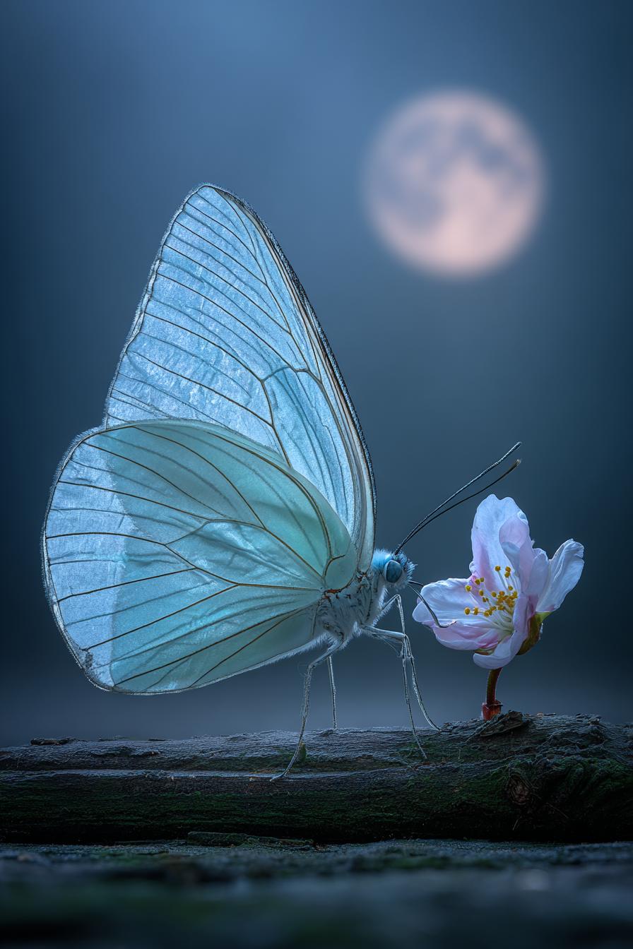 Schmetterling Nahe Blume Im Mondlicht | Asien | Laender und Reisen