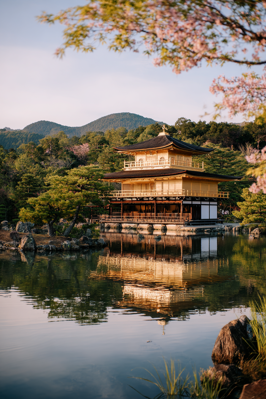 Traditioneller Japanischer Tempel Am See Mit Sakura Und Bergen | Asien | Laender und Reisen