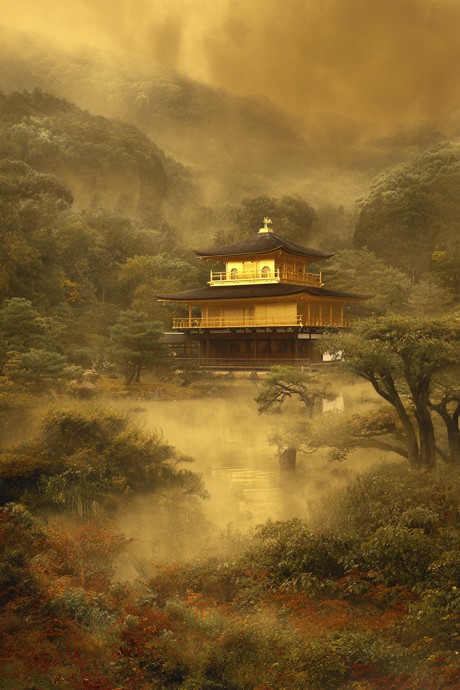Traditioneller Japanischer Tempel Im Goldenen Morgennebel | Asien | Laender und Reisen