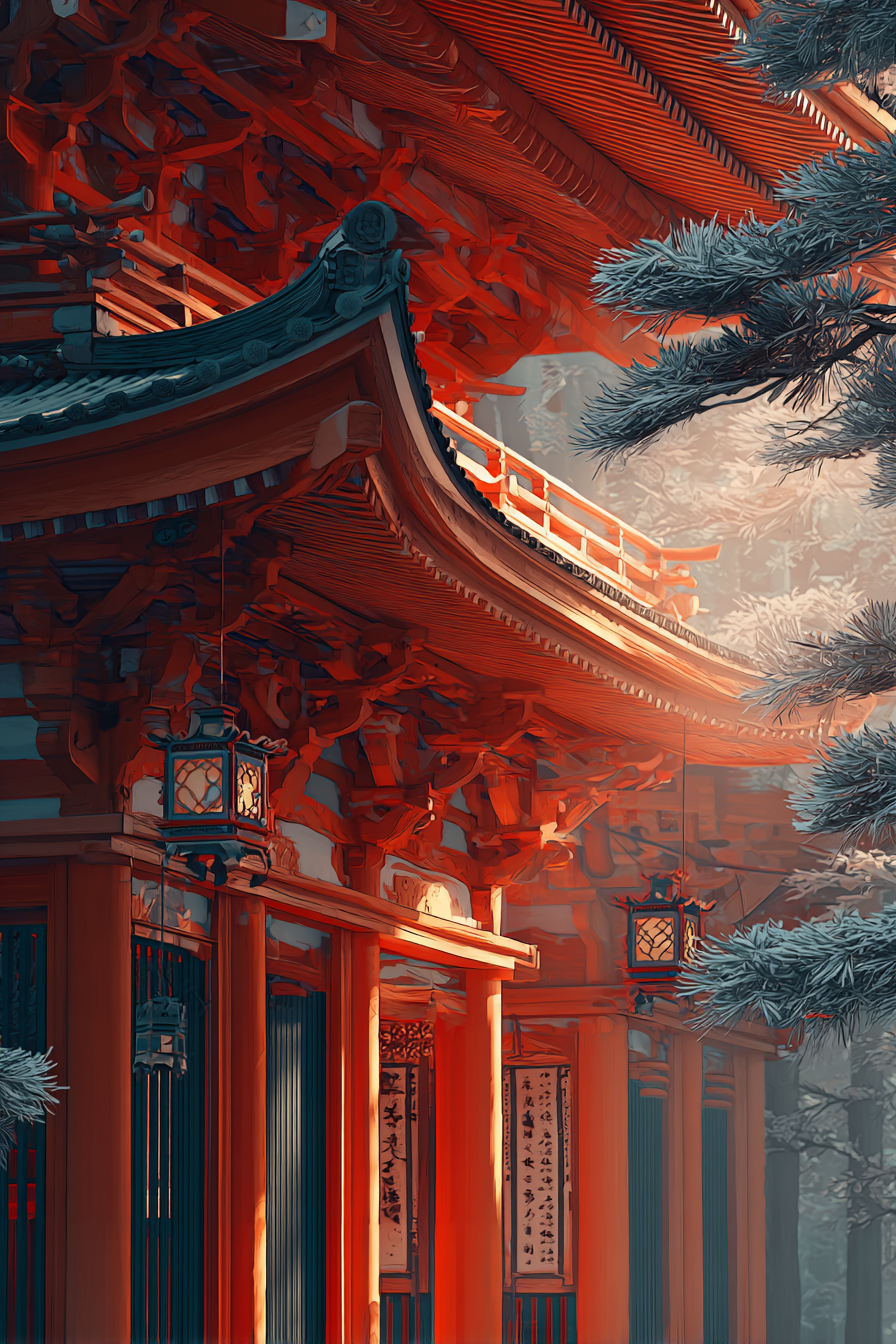 Traditioneller Roter Schrein Im Wald | Asien | Laender und Reisen