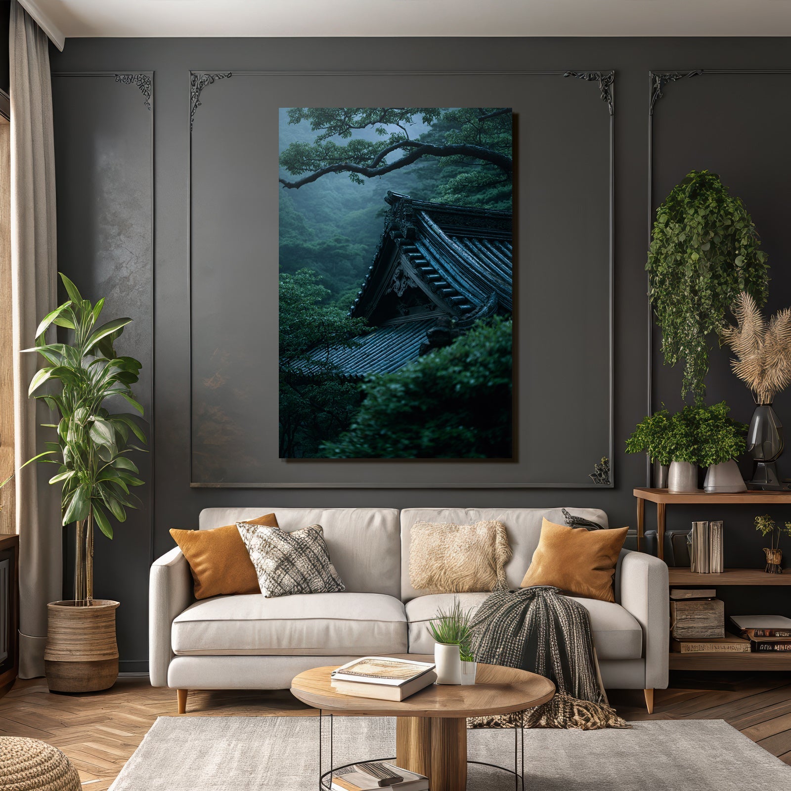 Traditioneller Tempel Im Nebligen Wald