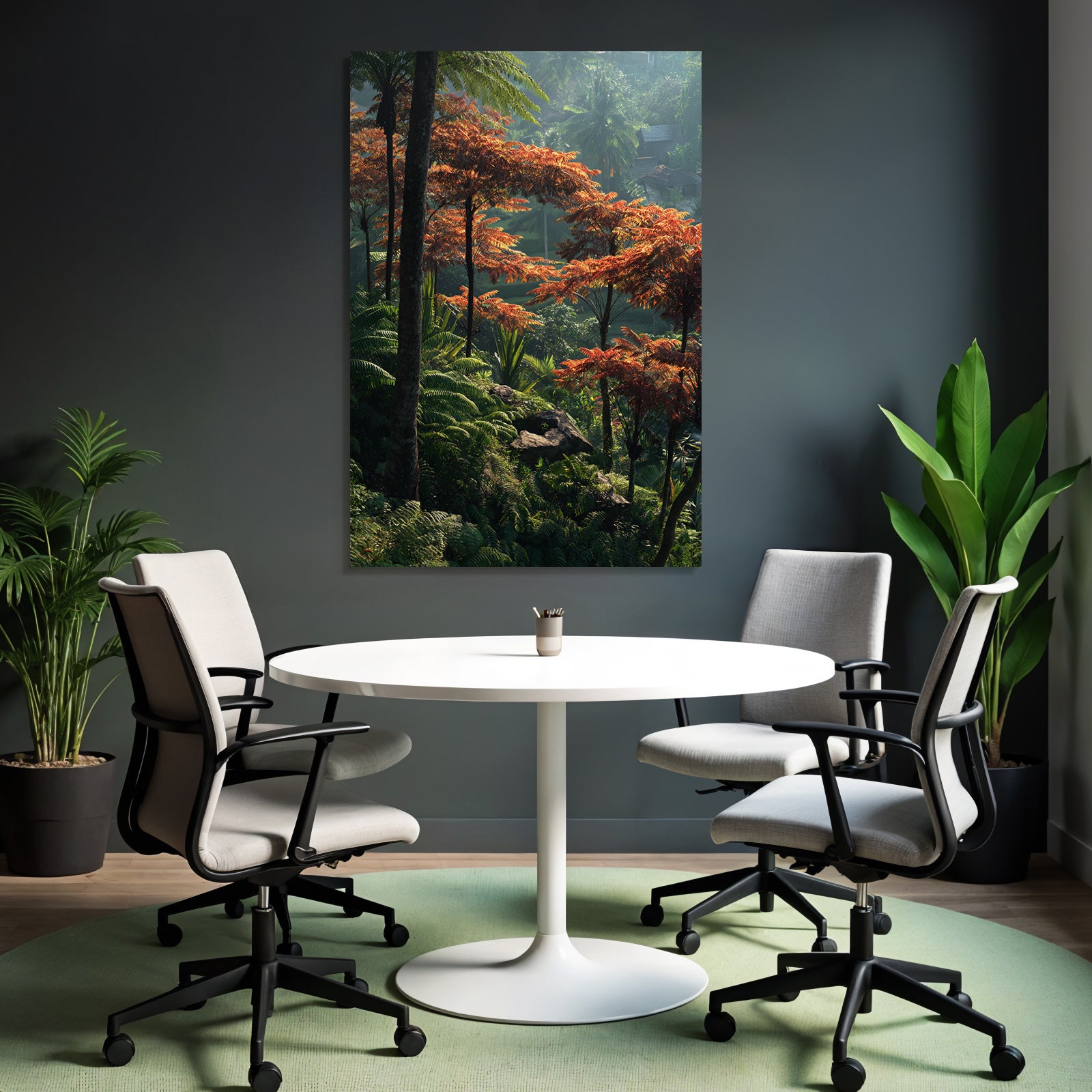 Tropische Landschaft Mit Orangenen Bäumen Und Üppiger Vegetation