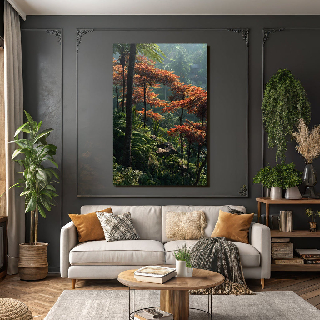 Tropische Landschaft Mit Orangenen Bäumen Und Üppiger Vegetation