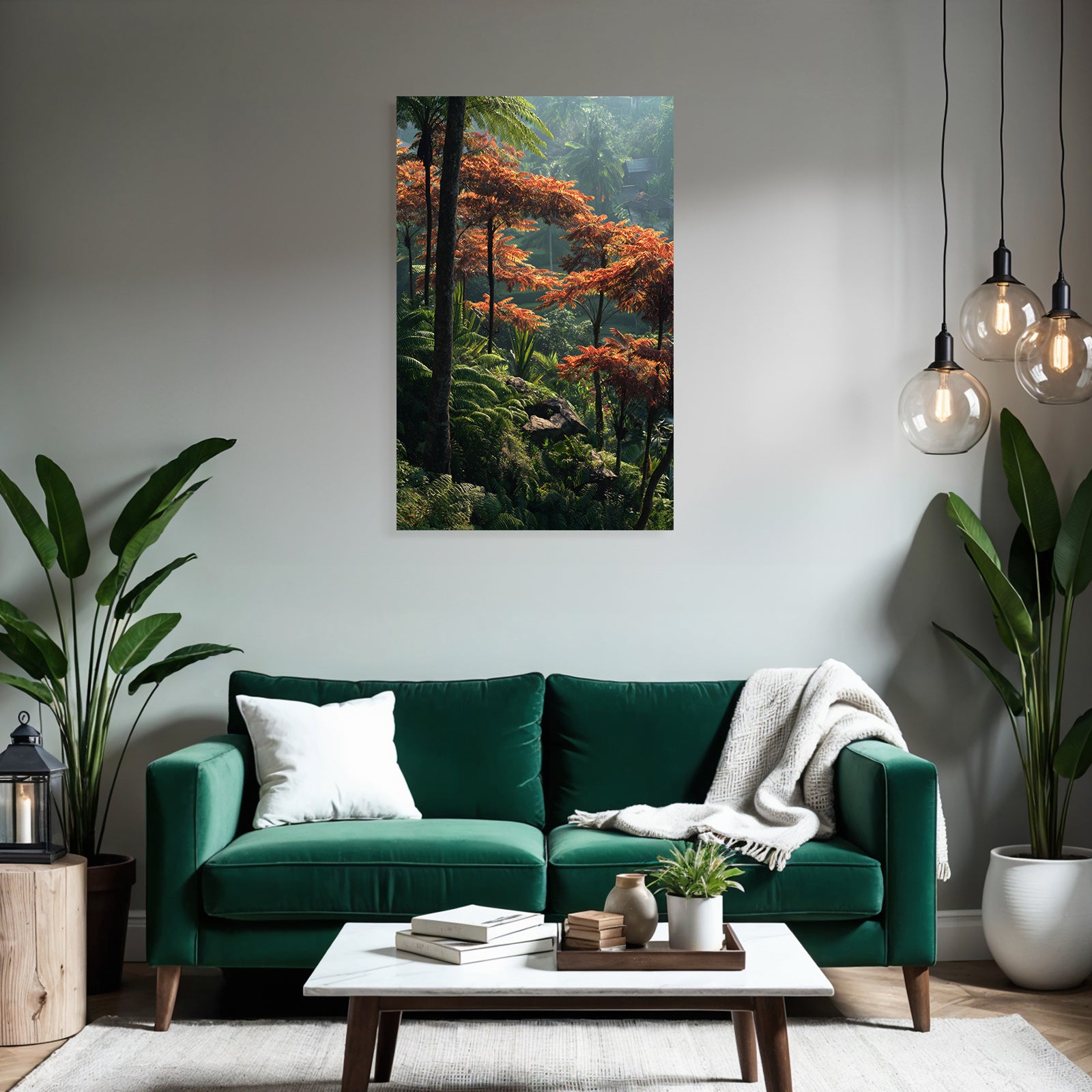 Tropische Landschaft Mit Orangenen Bäumen Und Üppiger Vegetation